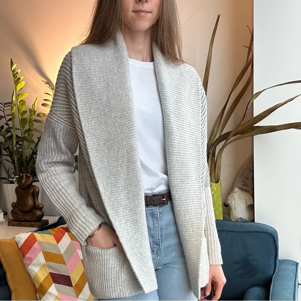 Vince Wool Cashmere Gray Open Front Ribbed Cardigan S - Picture 1 of 12